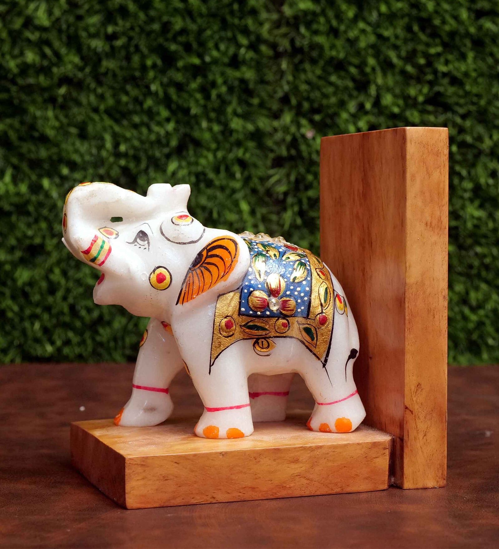 Desiger Eleplant White Wood & Marble Book End